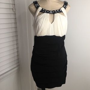 Elegant Black and White Deb Dress with Embellished Neckline